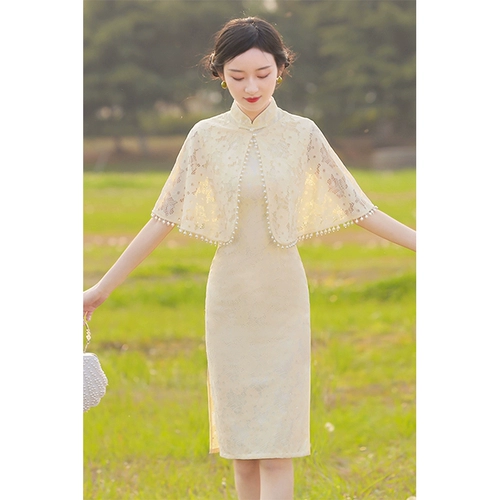 Ципао, накидка, плащ, комплект, элитное платье, коллекция 2023, городской стиль