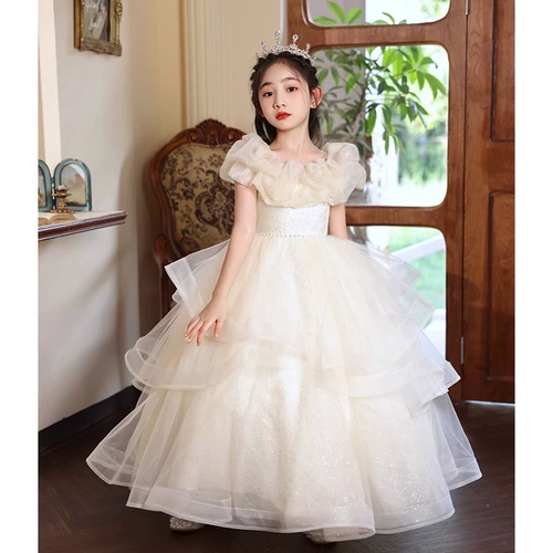 Платье девочки цветочницы, элитный наряд маленькой принцессы, костюм, подарок на день рождения, открытые плечи