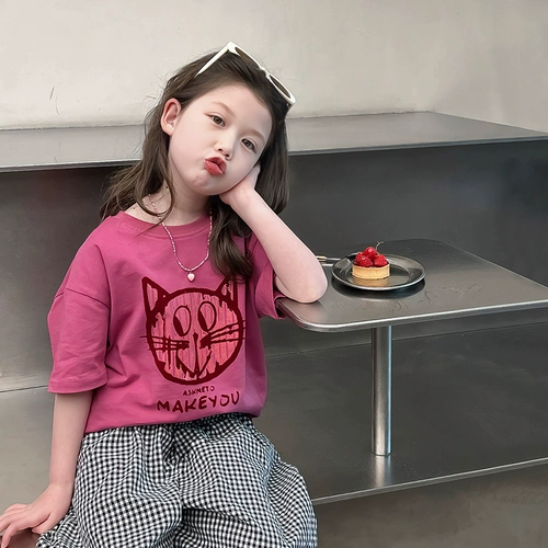 Хлопковая детская футболка с коротким рукавом, летняя одежда, в западном стиле, подходит для подростков, в корейском стиле