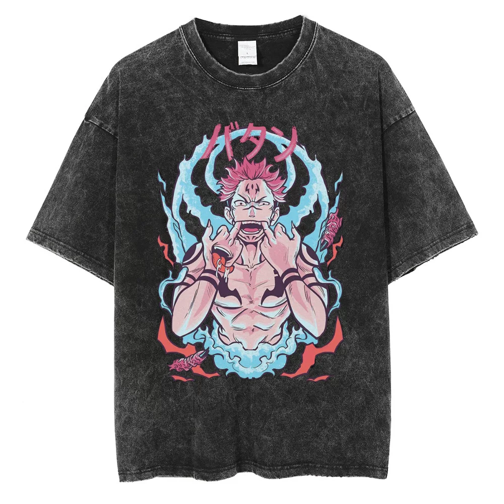 Аниме Jujutsu Kaisen футболка винтажная стиренная футболка Gojo