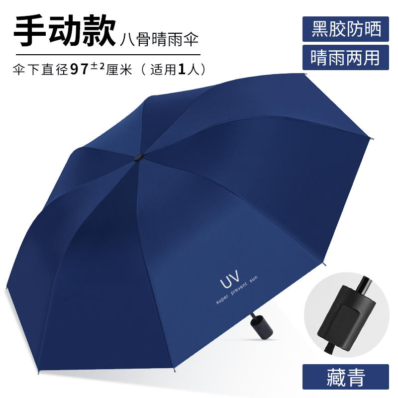 秒杀#手动UV八骨黑胶晴雨伞 补贴到手8.9元包邮