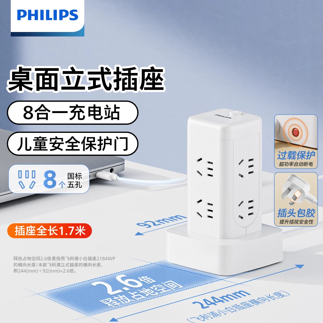 Philips 飞利浦 桌面立式插座 SPN4082W/93 多重优惠折后￥52.9起包邮 淘金币可抵扣￥4.36