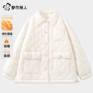 都市丽人白色棉服女款2025新款爆款大口袋夹棉外套棉袄轻薄棉衣A