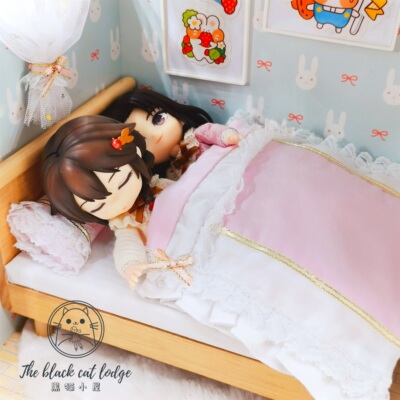 taobao agent OB11 Bed bedroom Furniture Doll House Gorgeous and Cute Bed Material Pack Simple Double Bed DIY spot