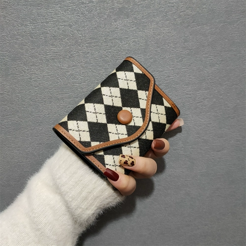 Европейский и американский клетчатый кошелек для женщин 2025 Новый стиль антикварный модный складной кошелек для молодежного личности пряжка монета кошелек