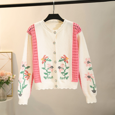taobao agent Quality cardigan, demi-season jacket, fashionable sweater, top, with embroidery, flowered