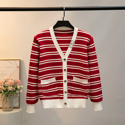 taobao agent Red demi-season cardigan, fashionable jacket, sweater, knitted top, loose fit, fitted