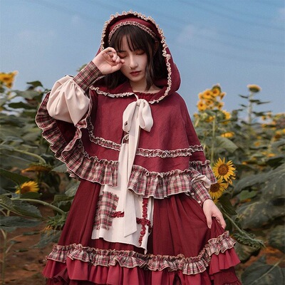 taobao agent Little Red Riding Hood, autumn trench coat, dress, Lolita style, Lolita OP