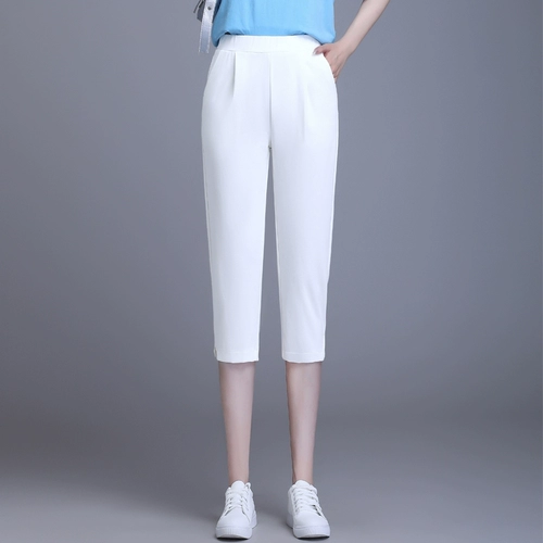 Тонкие шелковые белые штаны для матери, свободный прямой крой, большой размер