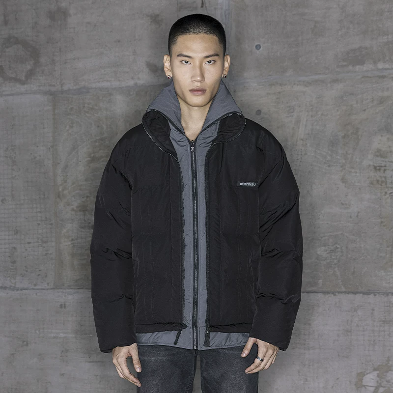 Velvet double-sided elite short black down jacket, duck down