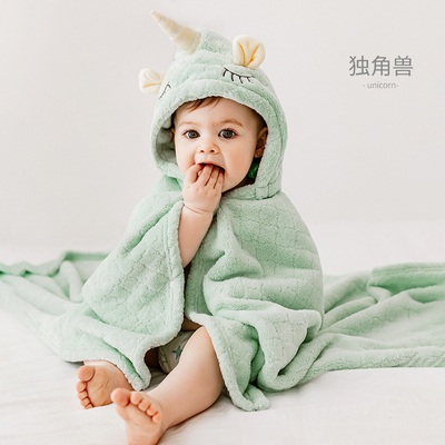 嫚熙婴儿浴巾带帽秋冬季宝宝斗篷