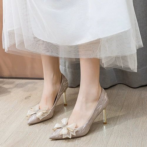 Свадебные туфли, высокая обувь с заостренным носом с бантиком, коллекция 2023