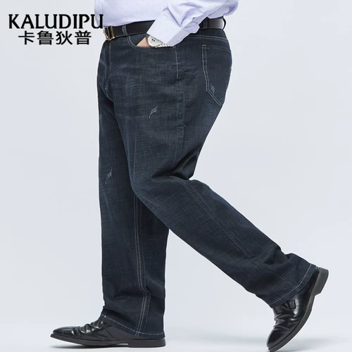 Мужские эластичные джинсы для отдыха, большой размер, свободный прямой крой, высокая талия