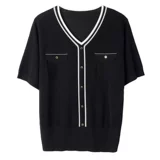 Летняя футболка с коротким рукавом, трикотажный свитер для матери, в стиле Шанель, 2024 года, оверсайз