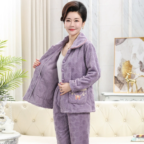 Коралловая бархатная флисовая удерживающая тепло демисезонная фланелевая пижама для матери, для среднего возраста