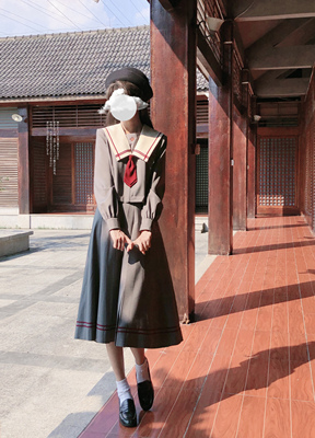 taobao agent Walnut JK【Akako】Original JK uniform gray body alien gcta dark red placket line sailor suit intermediate service