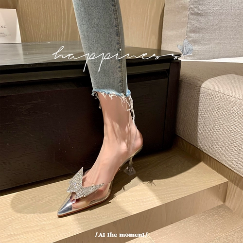 Сетчатые сандалии, сексуальная спортивная обувь с заостренным носом, туфли с бантиком на высоком каблуке, коллекция 2023, популярно в интернете, для подружки невесты