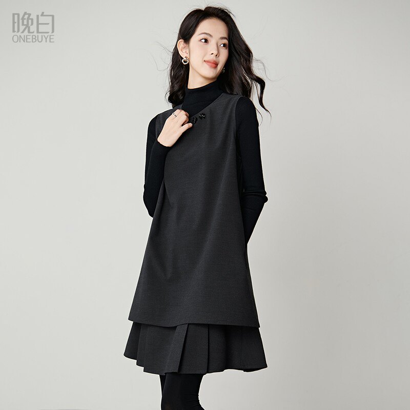 晚白春装新款轻奢马甲裙背心裙大气黑裙子气质小个子连衣裙女