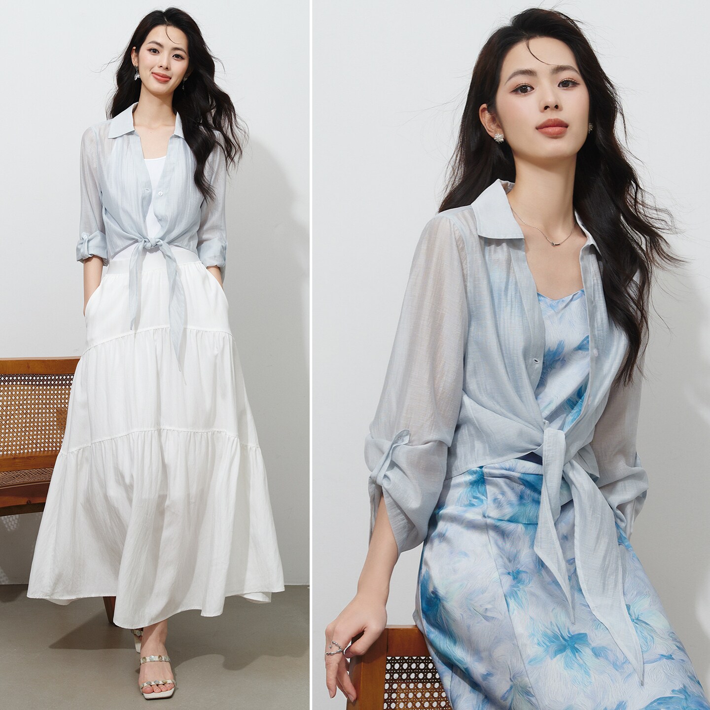 晚白莱赛尔醋酸轻薄清爽防晒穿搭衬衫女2026夏宽松薄款空调衫 防晒防实拍商品图
