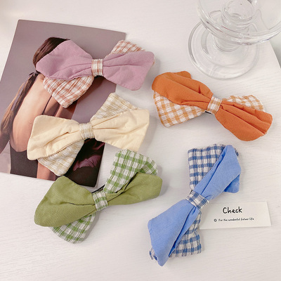 taobao agent Stringing contrasting color checkered bow duckbill girl head jewelry hair card bangs side clip card top clip hair jewelry