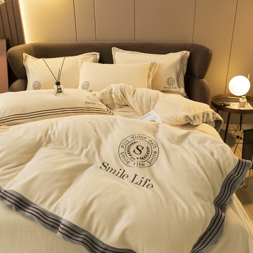 Удерживающий тепло коралловый бархатный демисезонный комплект, бархатные двусторонние джинсы с начесом, флисовый фланелевый пододеяльник, простыня на флисовой подкладке, 4 предмета