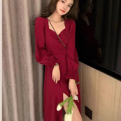 taobao agent Demi-season sexy dress, retro skirt, fitted brace, clothing, for transsexuals, long sleeve, French retro style