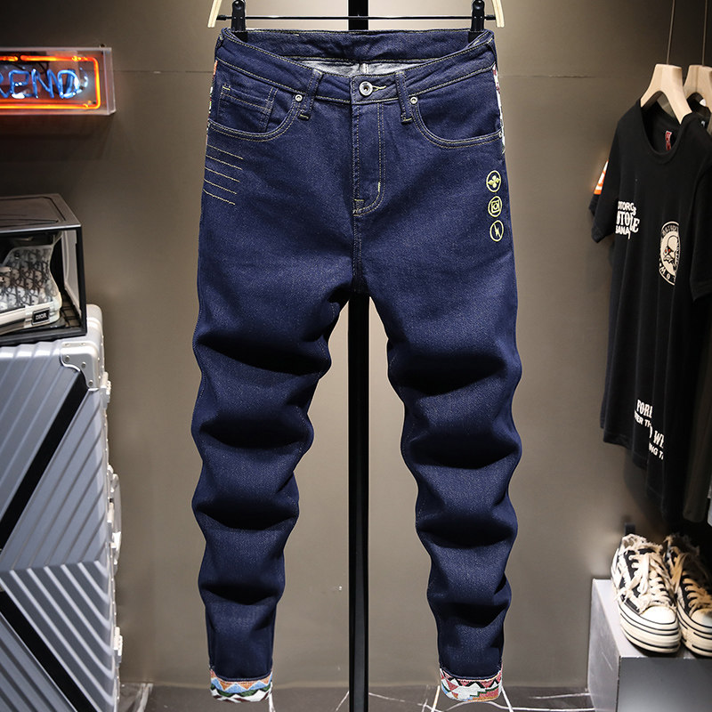 Sale Sốc Chỉ size 33 Quần nam dáng ôm body chất jean bò thêu họa tiết hoa