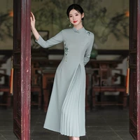 Весеннее ципао, легкий ретро лонгслив, платье, 2024 года, светлый стиль