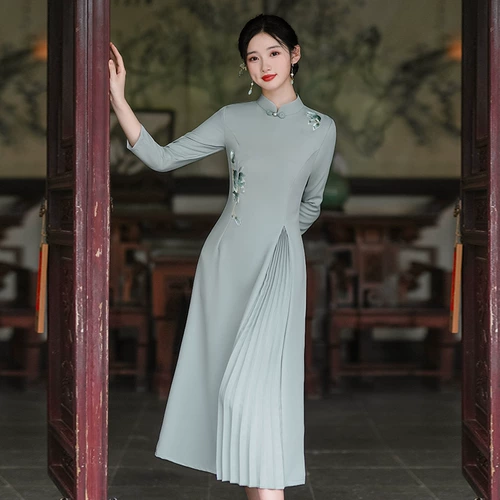 Весеннее ципао, легкий ретро лонгслив, платье, 2024 года, светлый стиль