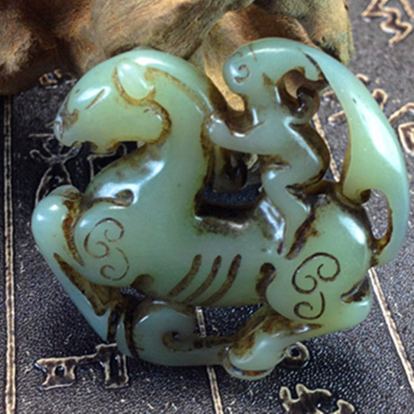 明清古玩马上遇贵人挂件高古玉吊坠老玉玉器玉坠文玩手件古董摆件