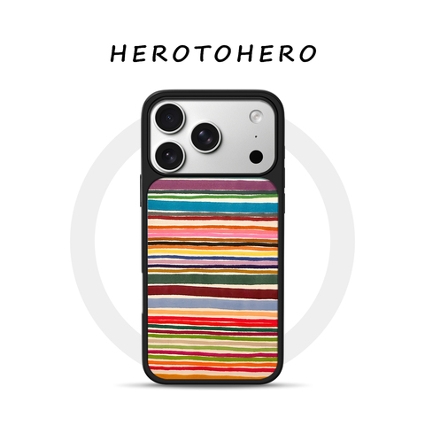 Rainbow Stripes Art Illustration With MagSafe, Two-Tone Design, Textured Brushstroke Finish, Black Frame – Pro/Plus/Max/Air
