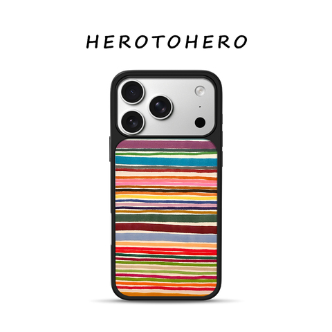 Rainbow Stripes Art Illustration With MagSafe, Two-Tone Design, Textured Brushstroke Finish, Black Frame – Pro/Plus/Max/Air