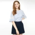 UGIZ sản phẩm mới mùa hè của phụ nữ Hàn Quốc áo sơ mi cotton sọc giản dị đơn giản hàng đầu nữ UBSB511A - Áo sơ mi Áo sơ mi
