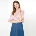 UGIZ sản phẩm mới mùa hè của phụ nữ Hàn Quốc áo sơ mi cotton sọc giản dị đơn giản hàng đầu nữ UBSB511A - Áo sơ mi Áo sơ mi