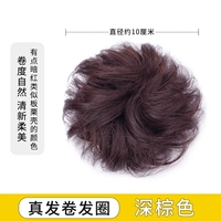 Настоящий волосы кудрявый круг [темно -коричневый]