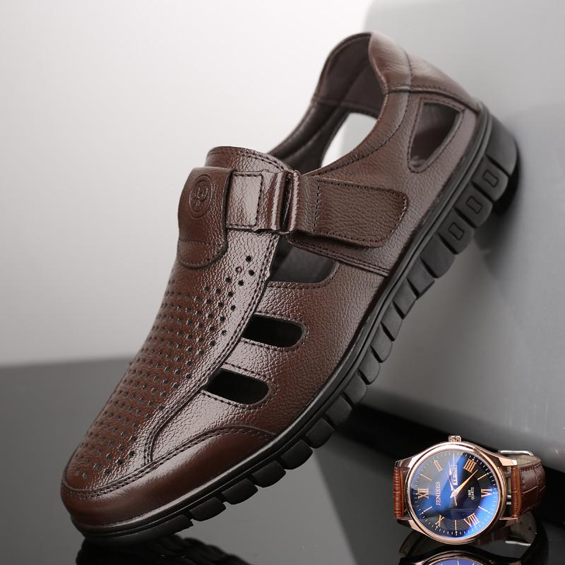 Buy Men's Sandals Genuine Leather 2022 Summer New Breathable Cutout ...