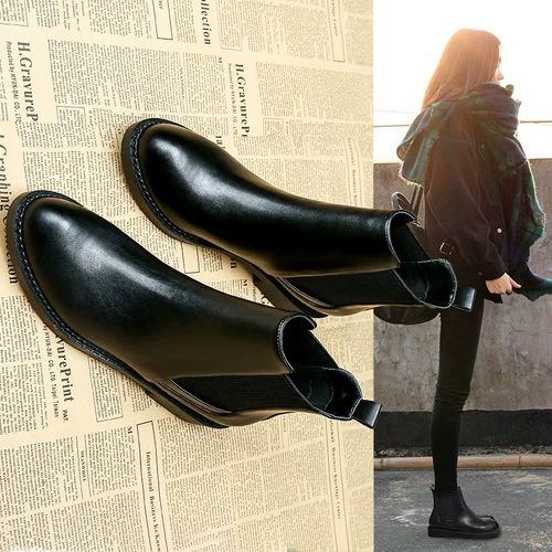 Martens, демисезонные челси на плоской подошве в английском стиле, утепленные короткие сапоги, 2023 года, из натуральной кожи, в британском стиле