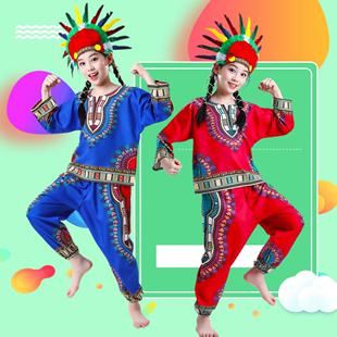 男の子と女の子のための子供のアフリカドラムパフォーマンス衣装インドダンスタイ民族幼稚園タンバリンパフォーマンス衣装
