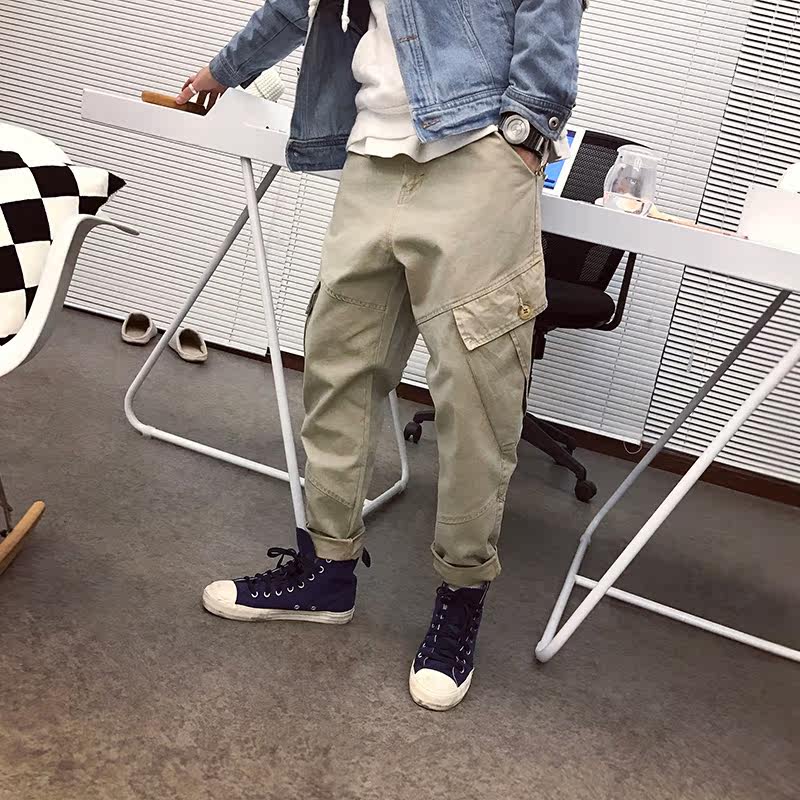「我承认我自留了」美式休闲男士街头卡其裤余文乐宽松工装布裤潮