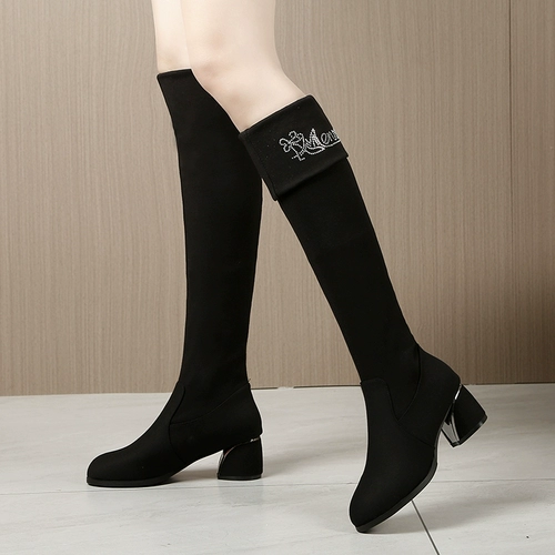 Демисезонные ботинки, утепленные модные эластичные высокие сапоги, коллекция 2022, большой размер