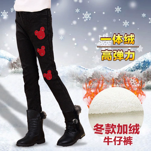 Детские флисовые штаны, зимние бархатные утепленные джинсы, подходит для подростков, свободный крой