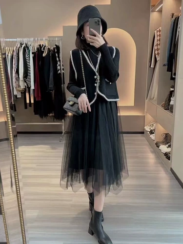 Трикотажный жилет, комплект, коллекция 2022, легкий роскошный стиль, изысканный стиль