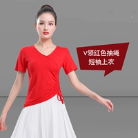 Красная футболка, V-образный вырез, на шнурках, короткий рукав