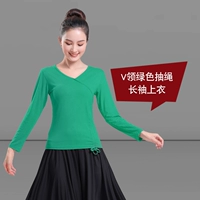 Зеленый лонгслив, V-образный вырез, на шнурках