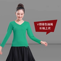 Зеленый лонгслив, V-образный вырез, на шнурках