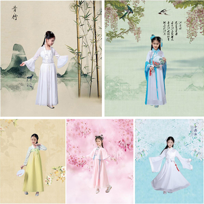 taobao agent New gongbi painting landscape retro shadow building background photo studio children's photo photography background costume photo photos of Chinese style