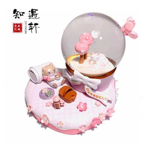 Starbucks Spring Pink Cherry Blossom Season Limited Butterfly Узел Spring Tour Picnic Cat Cherry Blossom Просмотр хрустального мяча города