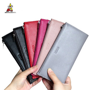 Long wallet, chain with zipper, leather capacious ultra thin card holder, genuine leather