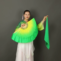Истинный вентилятор шелкового вентилятора Желтый -зеленый градиент не содержит длина кости шелкового шарфа 31 Плавание 10 см.