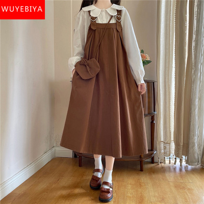 taobao agent Suspenders, dress, autumn set, Japanese long skirt, 2023 collection, for secondary school, maxi length